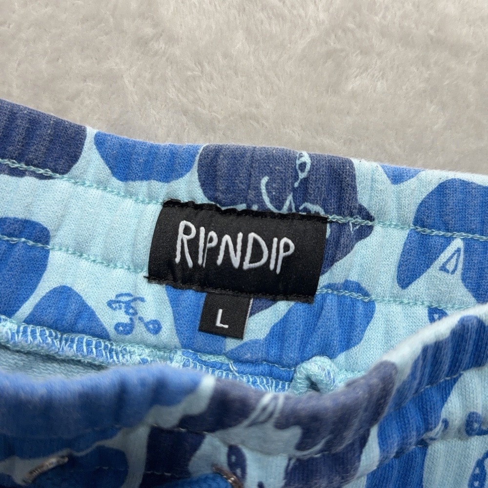 RIPNDIP Lord Nermal Blue Camo Sweat Shorts Mens L Cat Camouflage Fleece Board - Picture 3 of 12